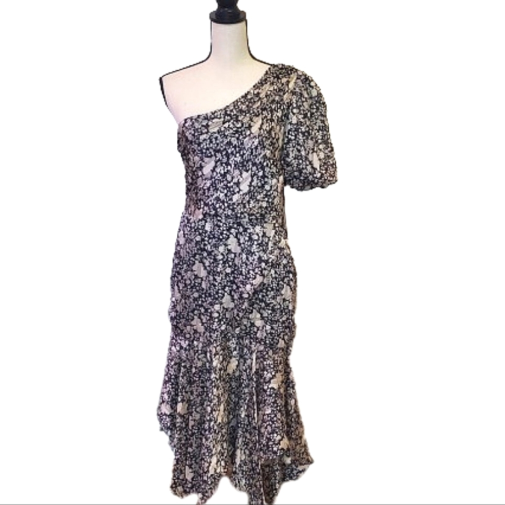 ASTR The Label Black & Ivory Assymmetrical One Shoulder Midi Dress, Large,